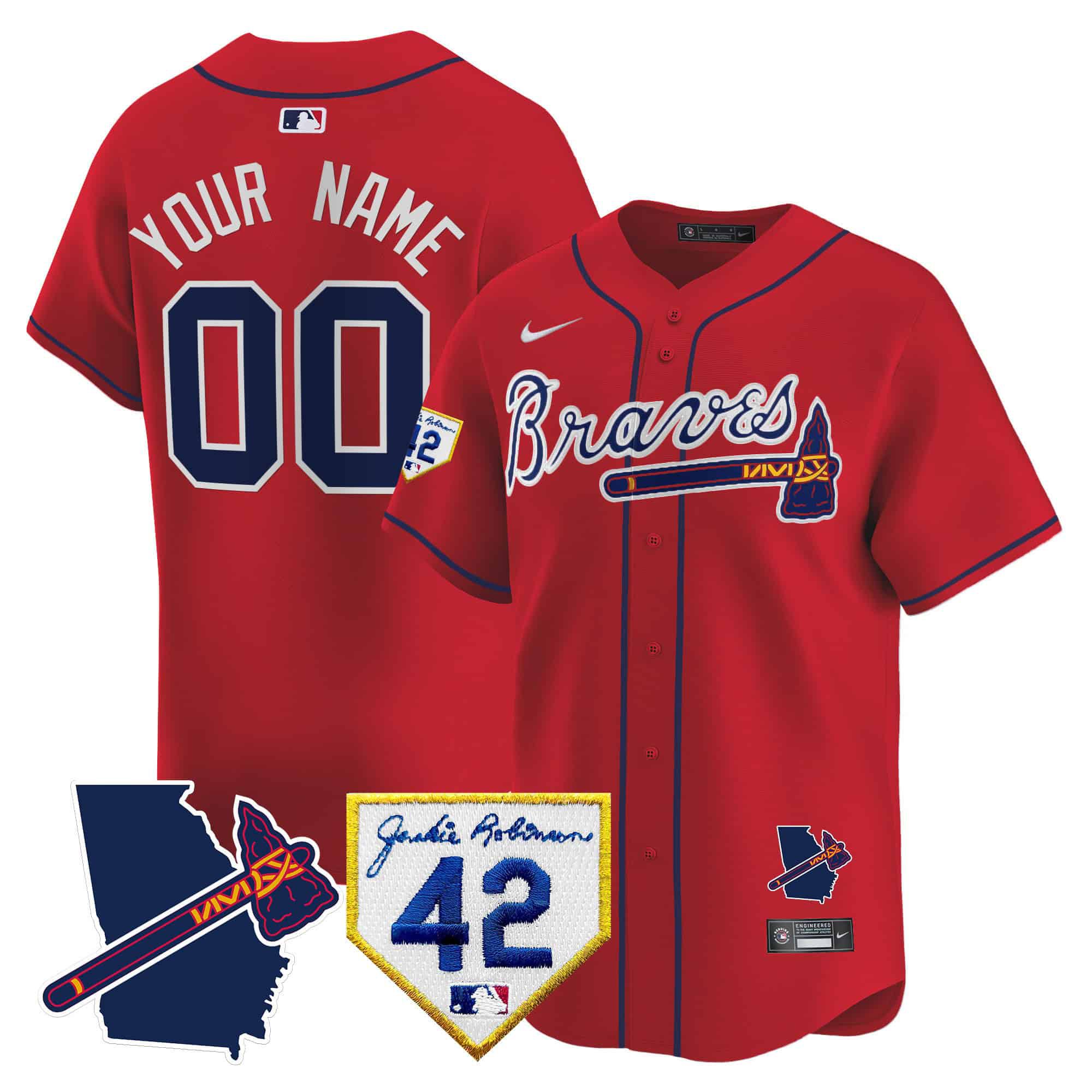 Men Atlanta Braves Red Nike 2024 Robinson & Georgia Patch Vapor Premier Limited Custom MLB Jersey->customized mlb jersey->Custom Jersey